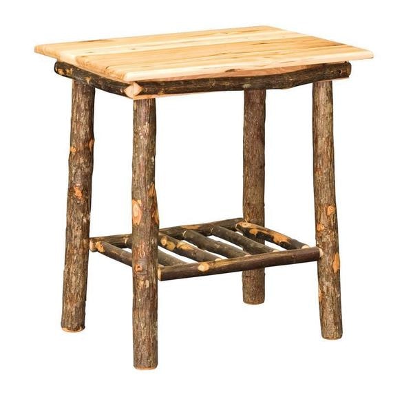 Amish 24 Wide Handcrafted Hoosier Rustic Hickory Wood End Table shown in Hickory with Natural Finish
